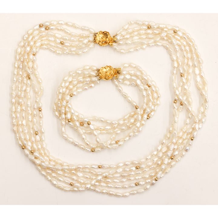 Baroque Seed Pearl Multi-Strand Necklace and Bracelet