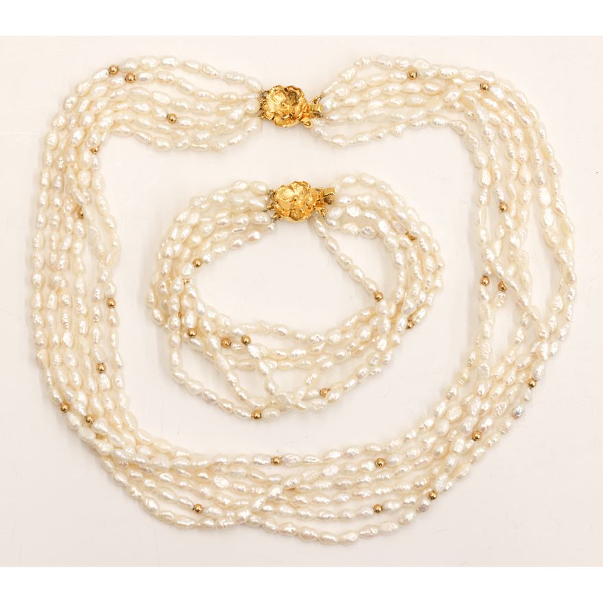 Baroque Seed Pearl Multi-Strand Necklace and Bracelet