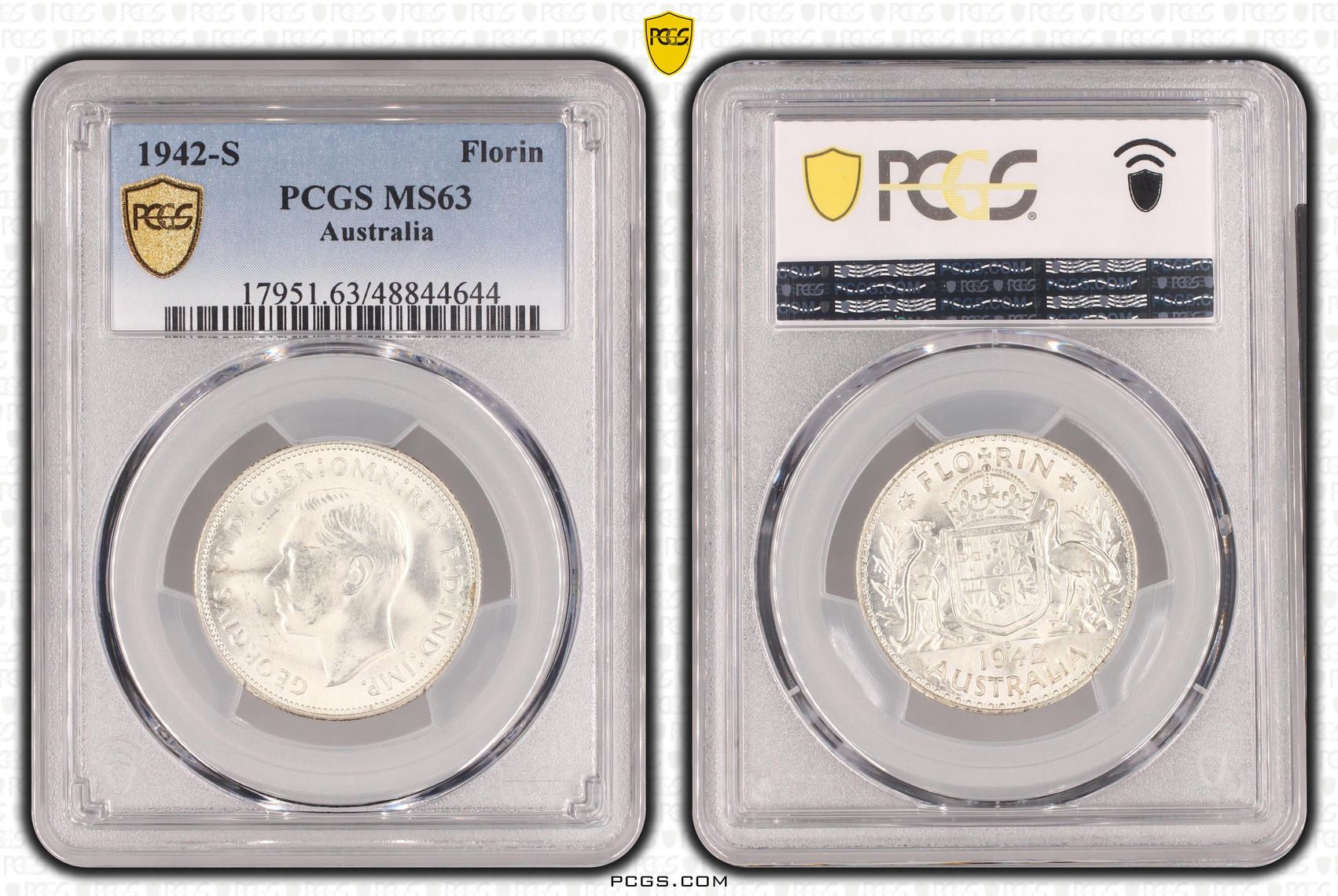 George VI, Florin, 1942-S, PCGS MS63