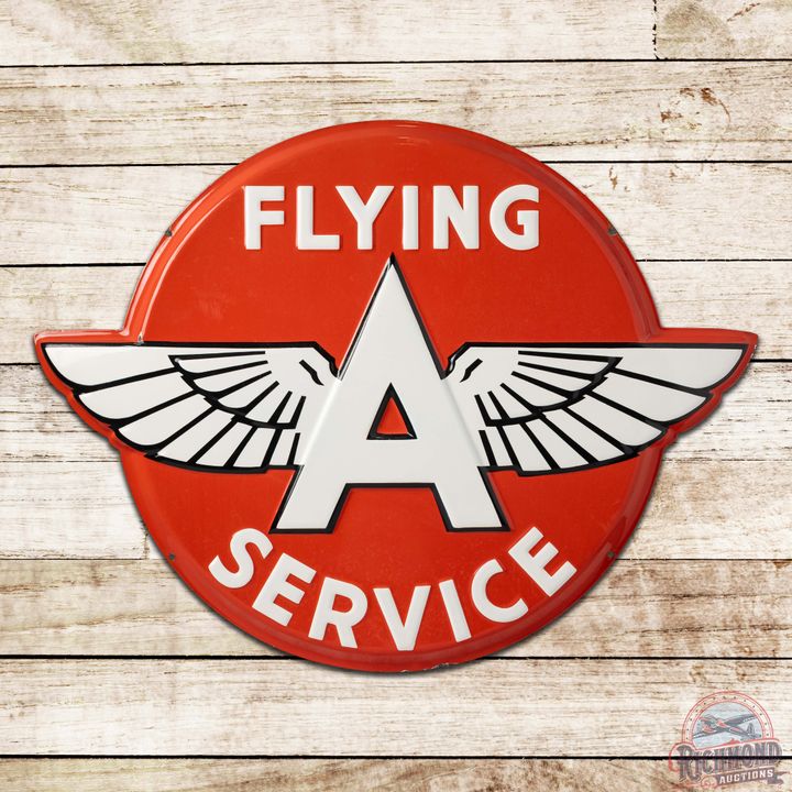 Fantastic Flying A Service Gasoline 42" Embossed Die Cut Single Sided Porcelain Sign