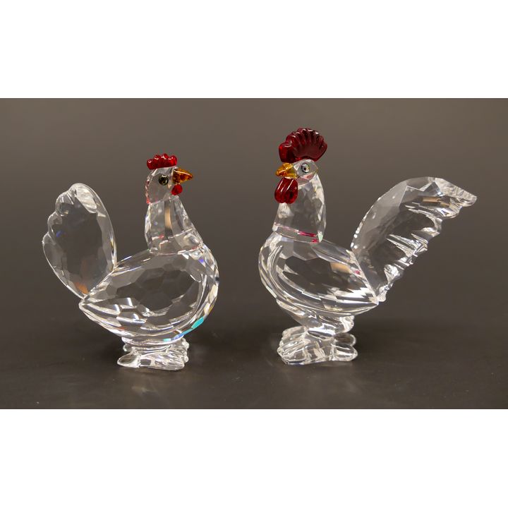 2pc Swarovski Crystal Rooster and Hen with Boxes- 2''