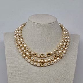 Napier Cream Faux Pearl Gold Triple Strand Necklace