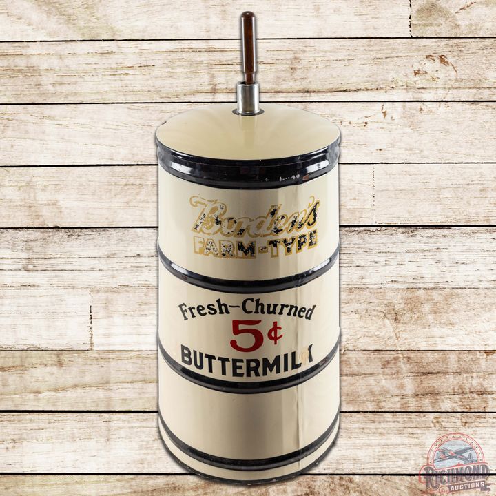 Amazing Borden's Farm Type Buttermilk 5 Cents Porcelain Country Store Buttle Churn Dispenser