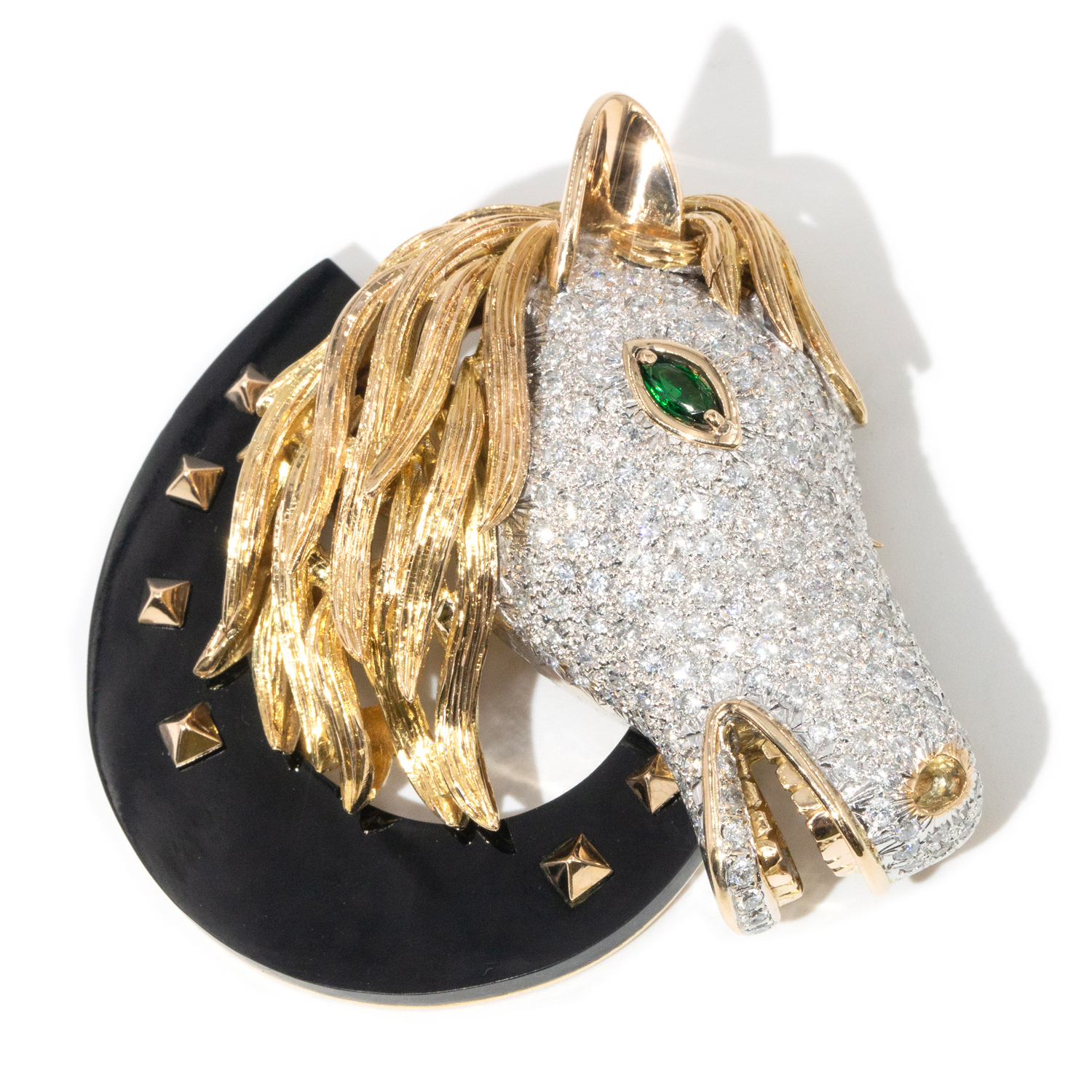18ct Two-Tone Gold Diamond Horse Head Brooch