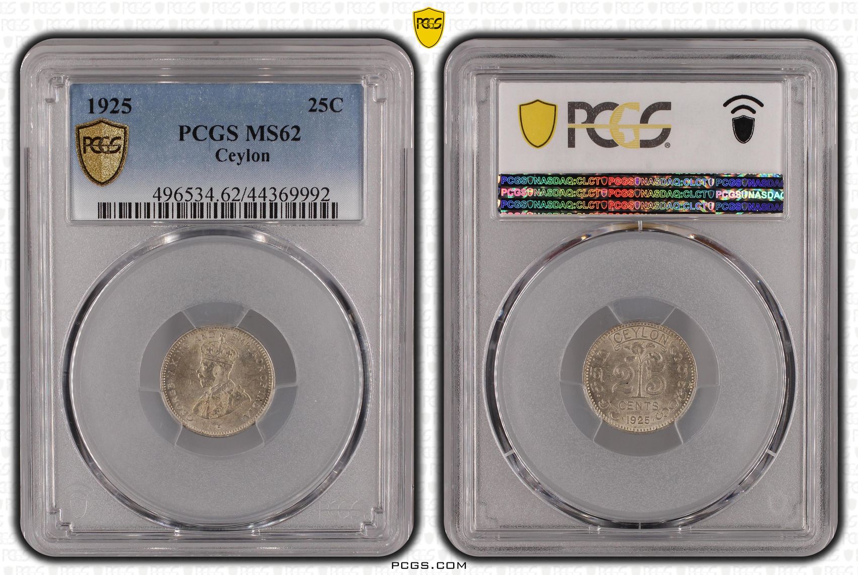 Ceylon, Twenty Five Cent, 1925, PCGS MS62
