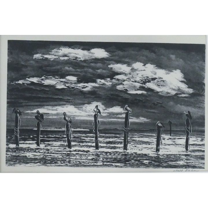 Adolf Dehn ''Key West Beach'' Signed Lithograph Matted 16''x20'' - AAA print