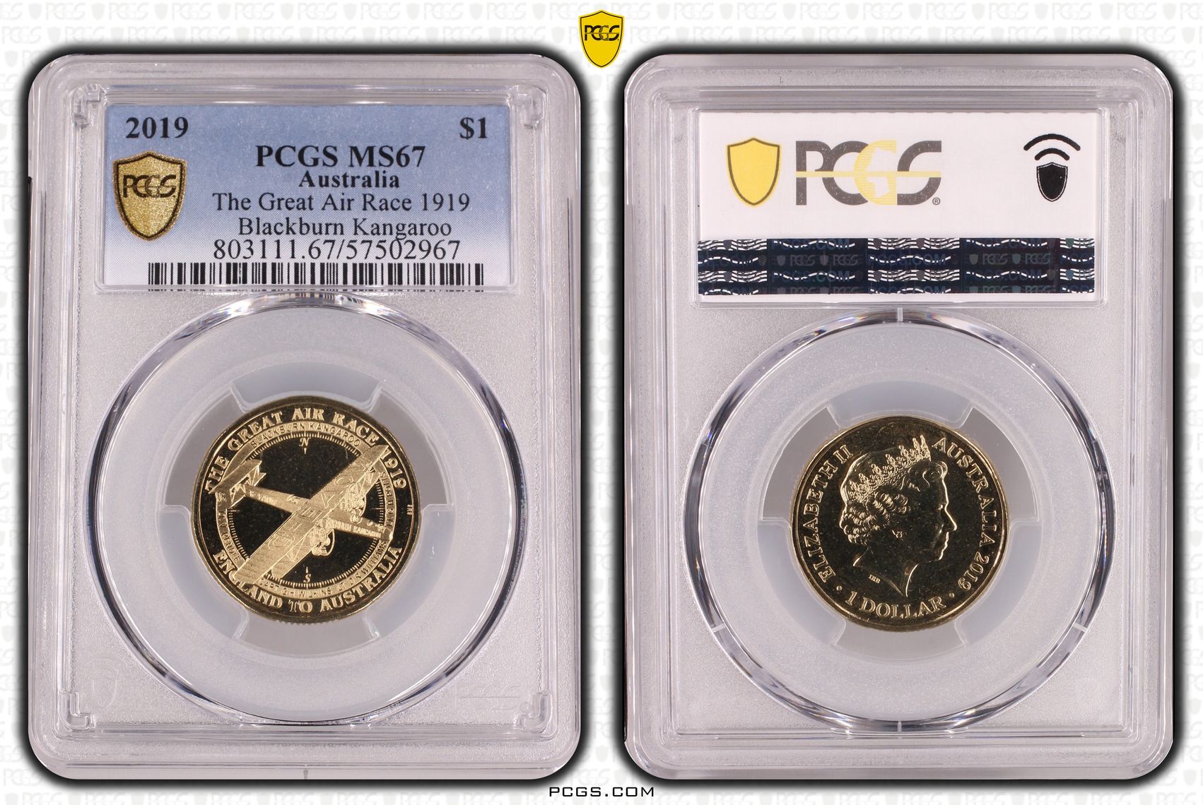 The Great Air Race 1919 Blackburn Kangaroo, One Dollar, 2019, PCGS MS67