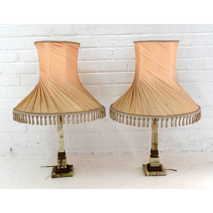 PAIR OF ONYX TABLE LAMPS