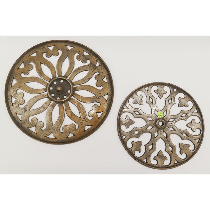2pc Antique Cast Iron Wheel Ornaments- 11'' and 14''