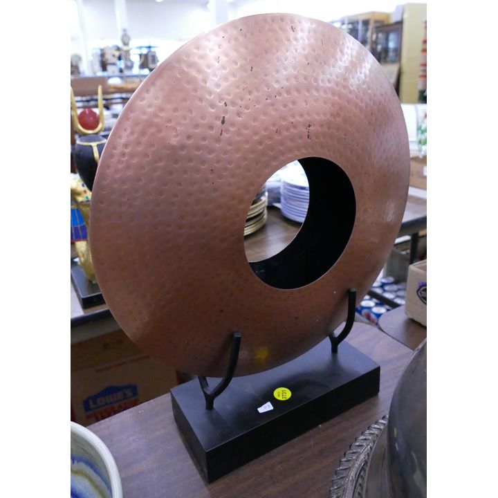 Modern Copper Disc Sculpture on Stand- 16''