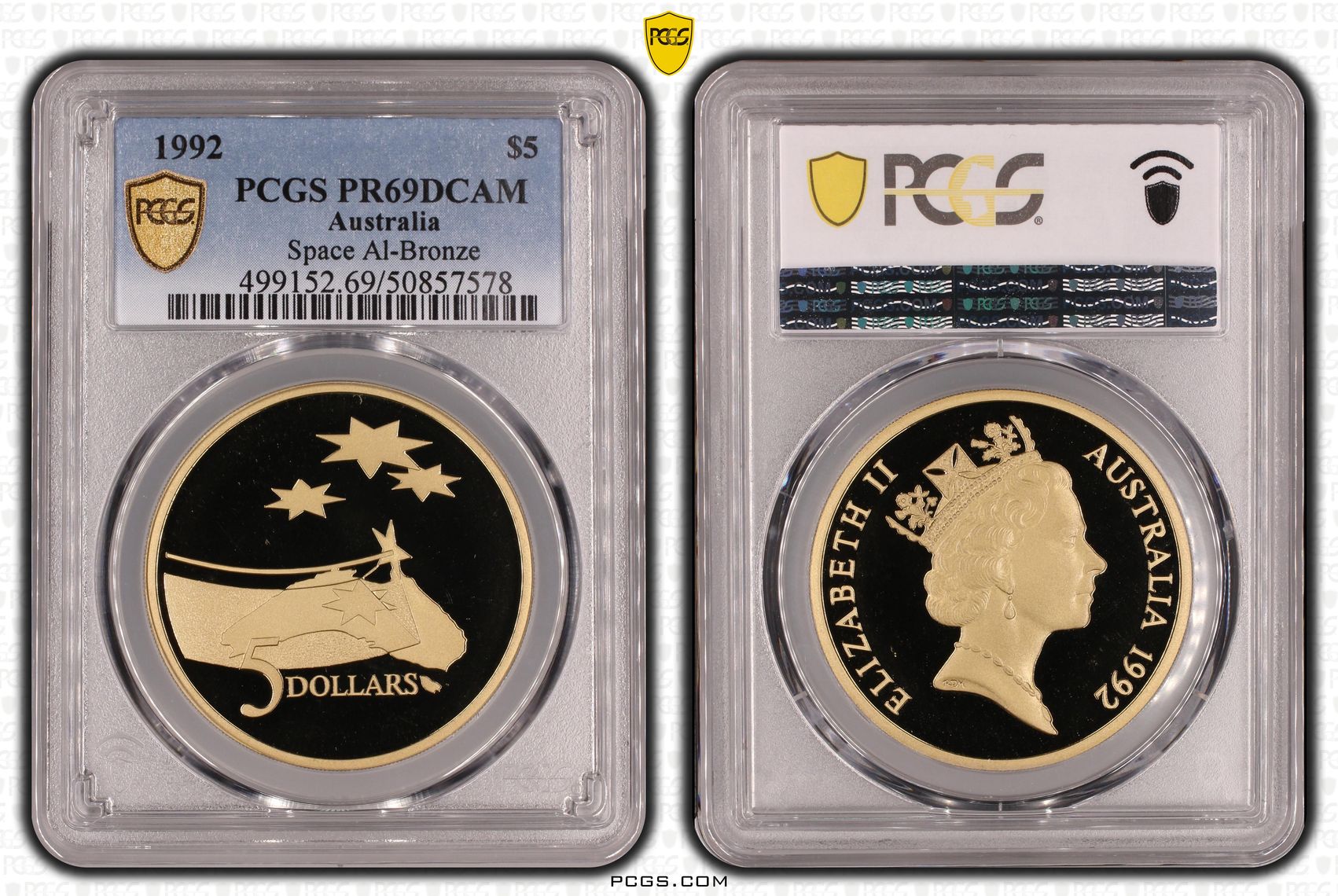 Space Al-Bronze , Five Dollar, 1992, PCGS PR69DCAM