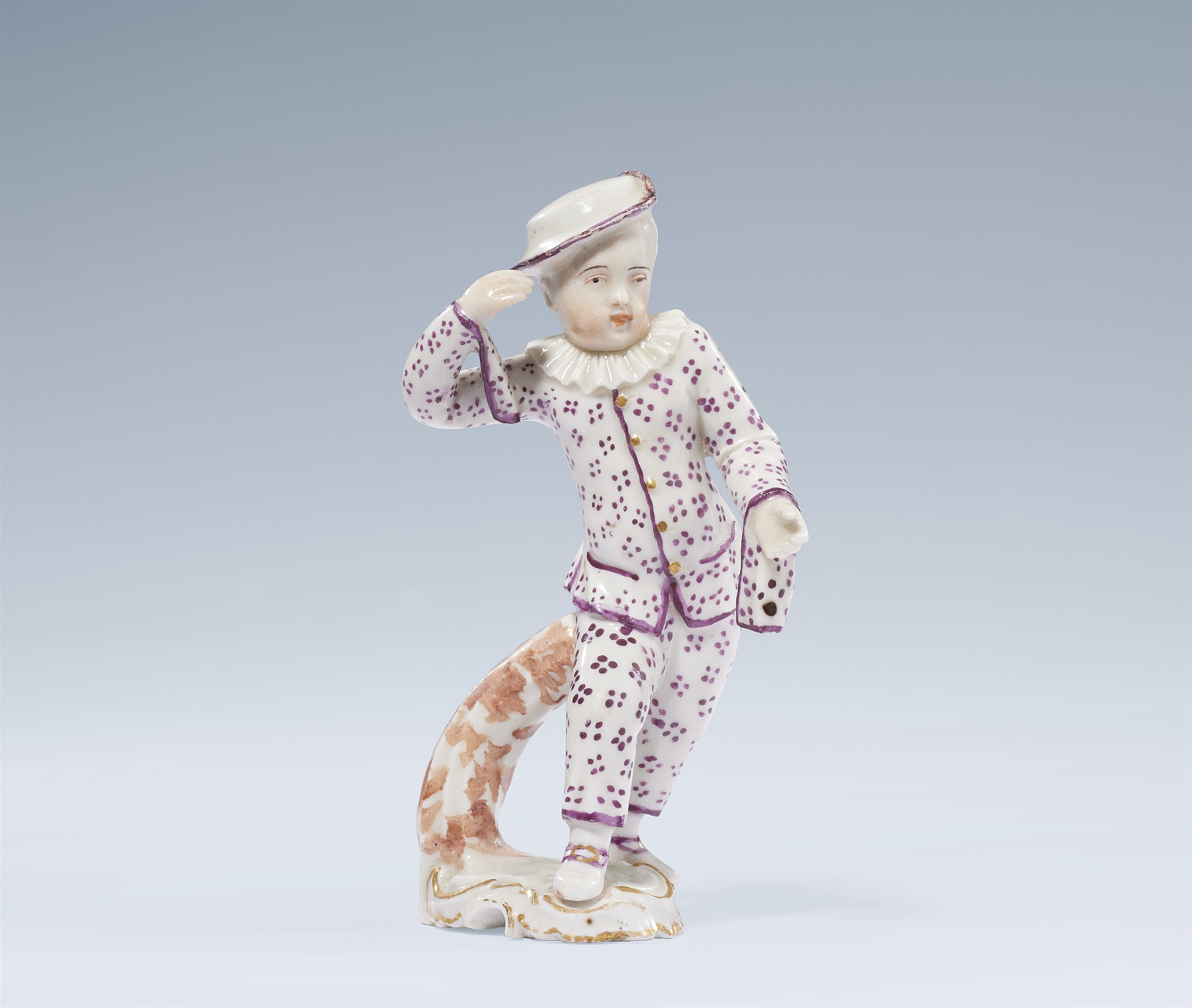 A Ludwigsburg porcelain figure of Pierrot from the children's Commedia dell'arte series by Johann Christoph Haselmeyer