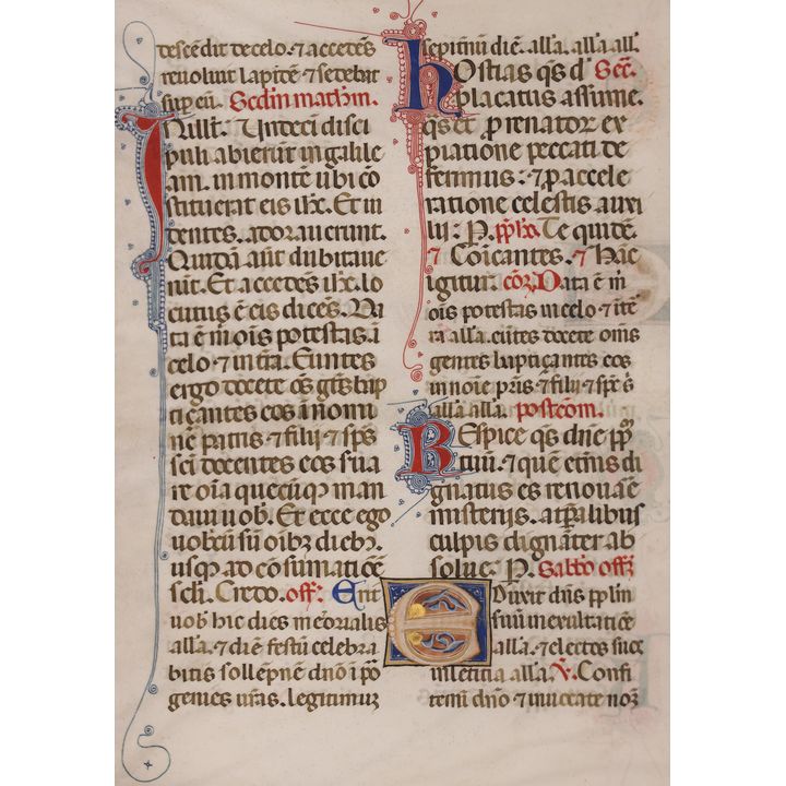 Italian 14th Cent. Illuminated Missal Leaf on Vellum