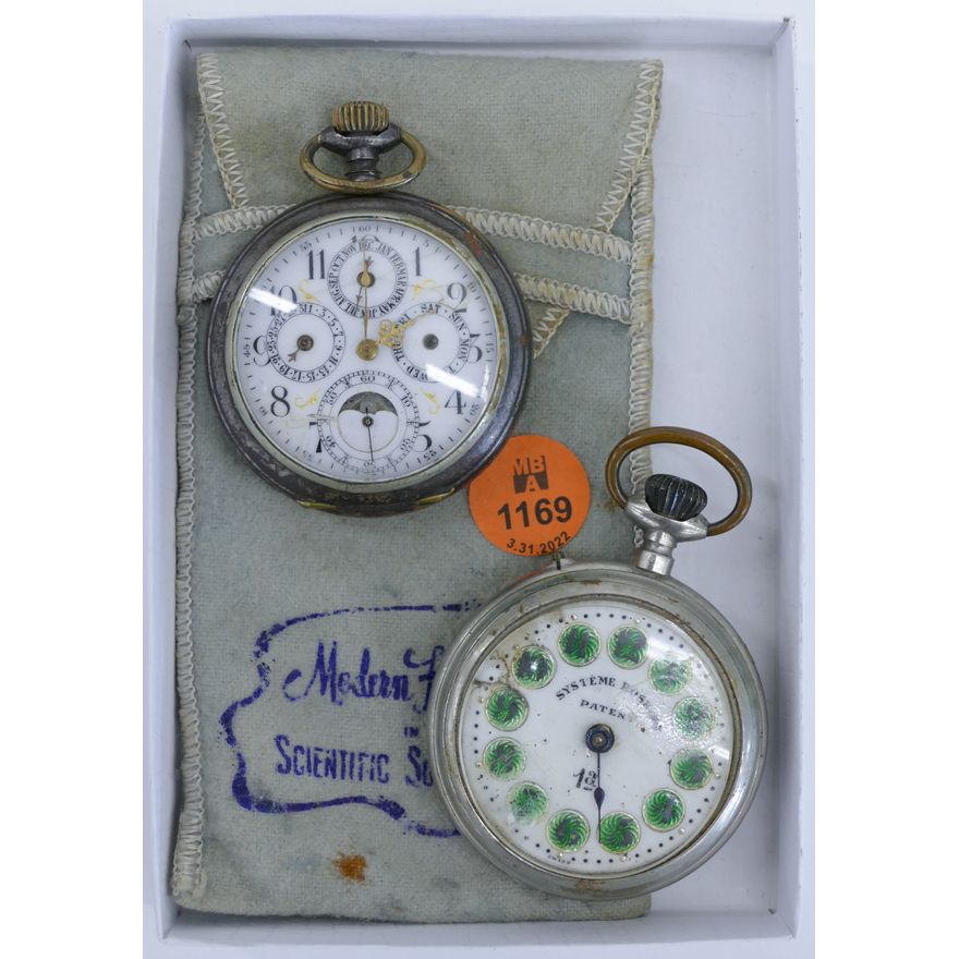 Box 2pc Antique Swiss Pocket Watches - Nonworking