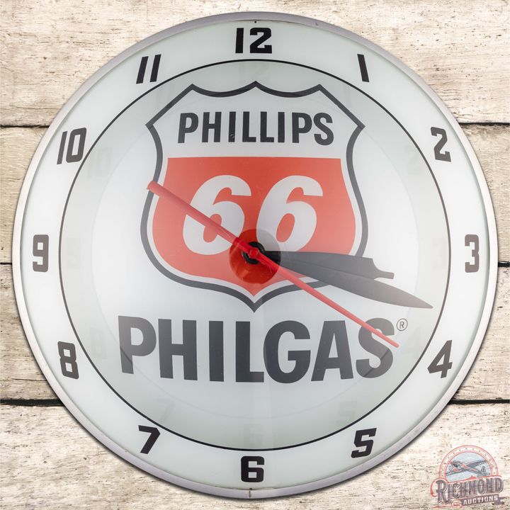 Phillips 66 Philgas 15" Double Bubble Advertising Clock w/ Logo