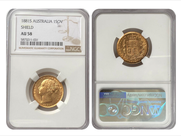 1881 VICTORIA SYDNEY MINT SHIELD SOVEREIGN AU58