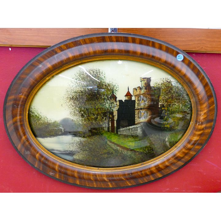 Old Oval Reverse Painting Framed 19'' x 25''