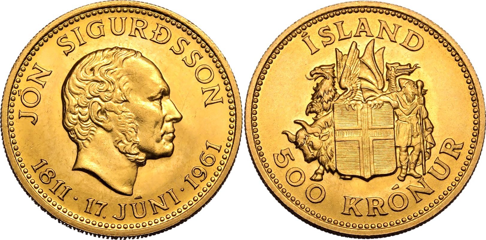 Iceland Republic 1961 Gold 500 Kronur | The Coin Cabinet Auctions