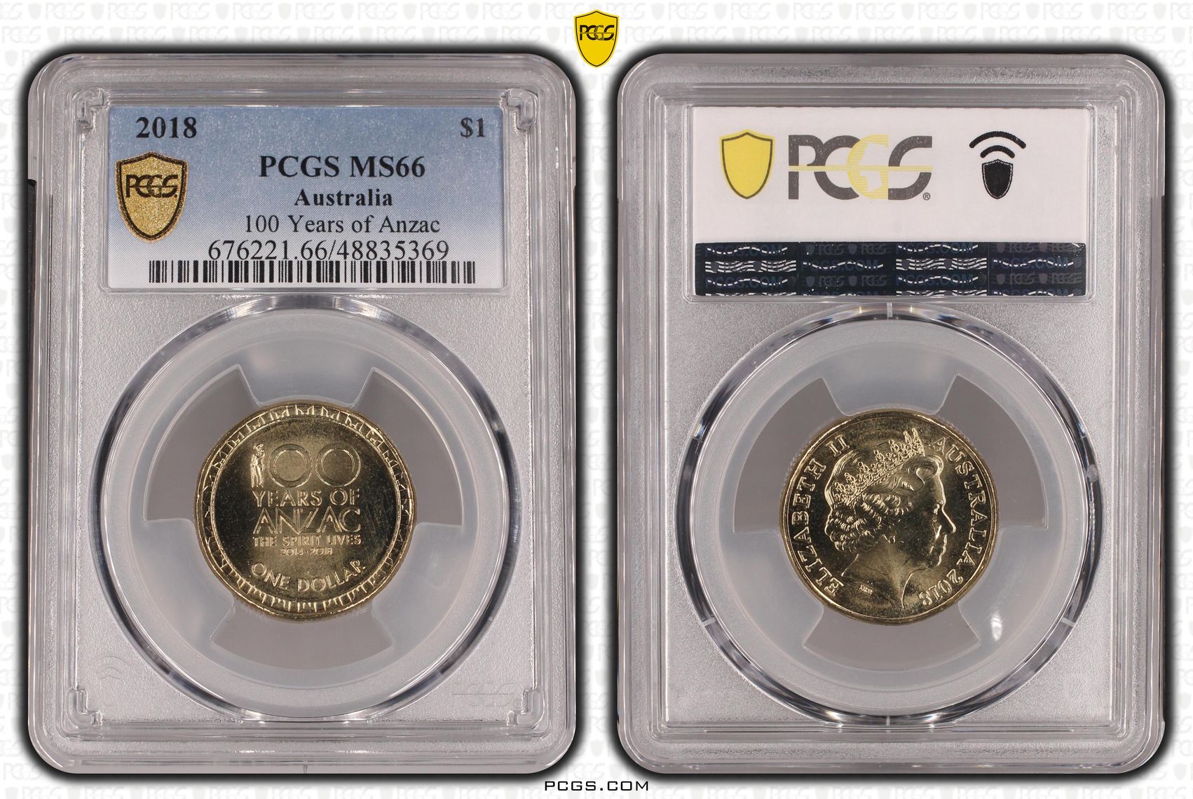 100 Years of Anzac, One Dollar, 2018, PCGS MS66