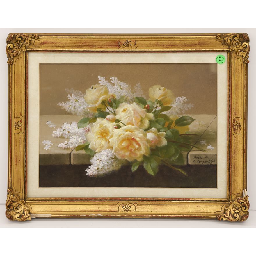 Raoul de Longpre ''Yellow Roses'' Gouache and Watercolor