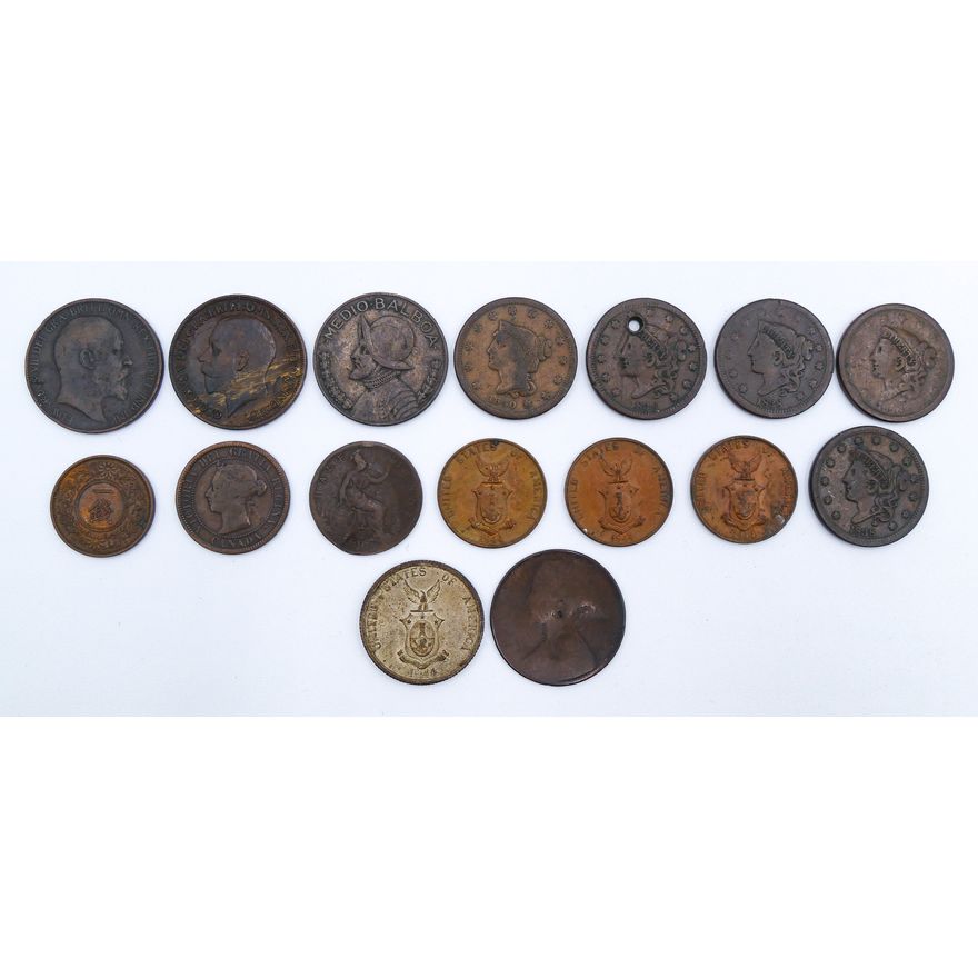 Box Antique US Large Copper Cents etc.
