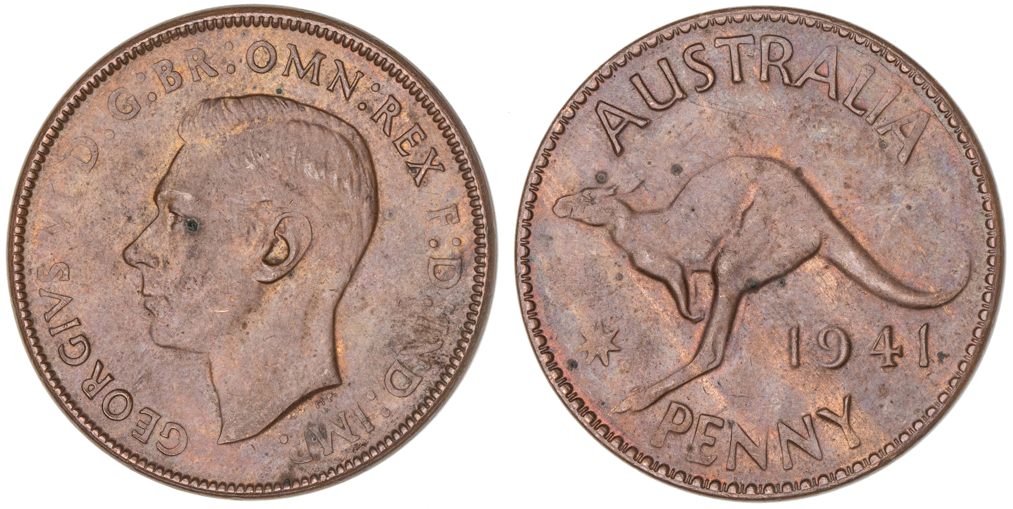 George VI, Penny, 1941-K.G, UNC
