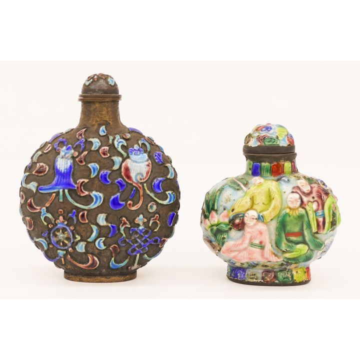 2pc Chinese Enameled Silver Snuff Bottles