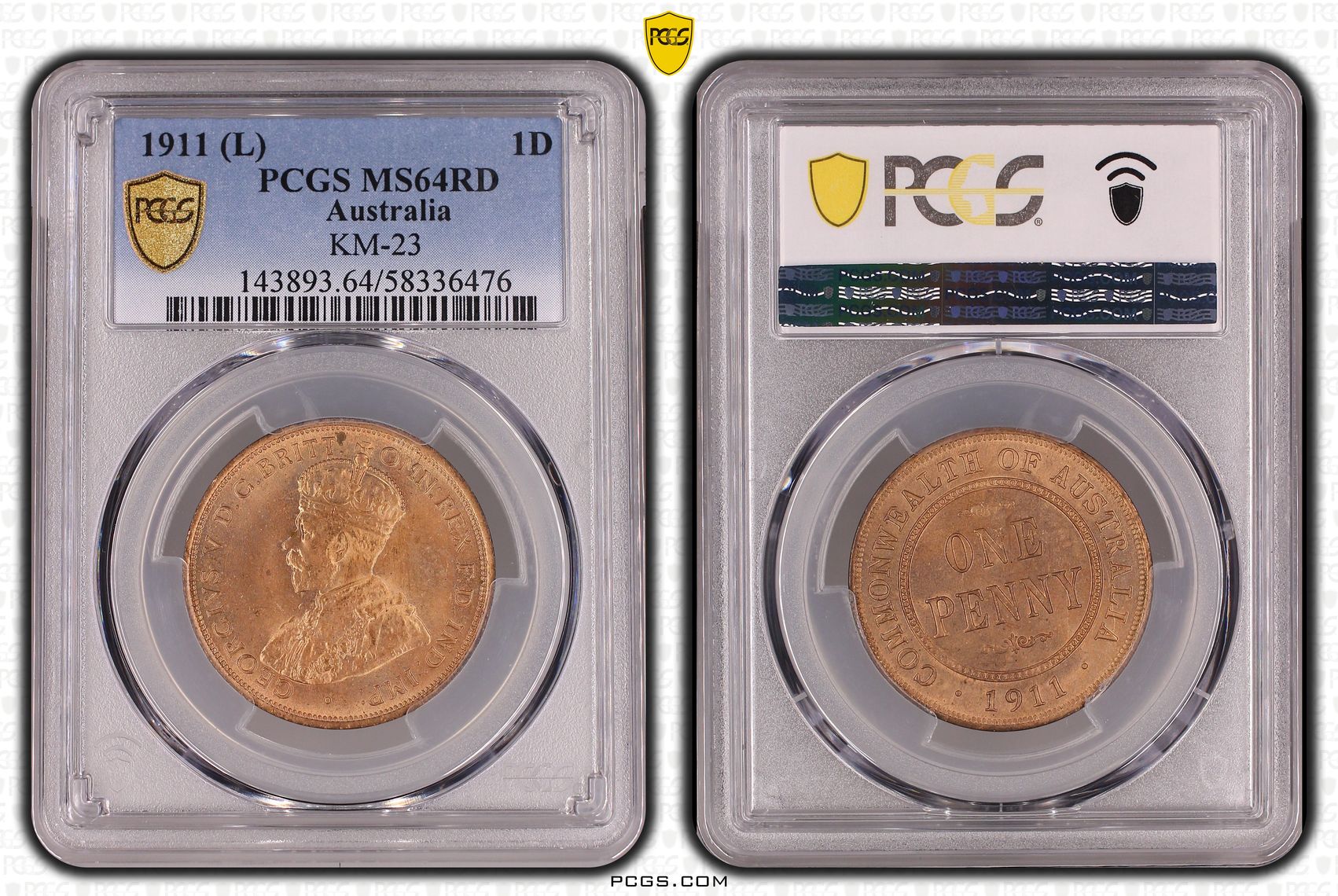 George V, Penny, 1911 (L), PCGS MS64RD