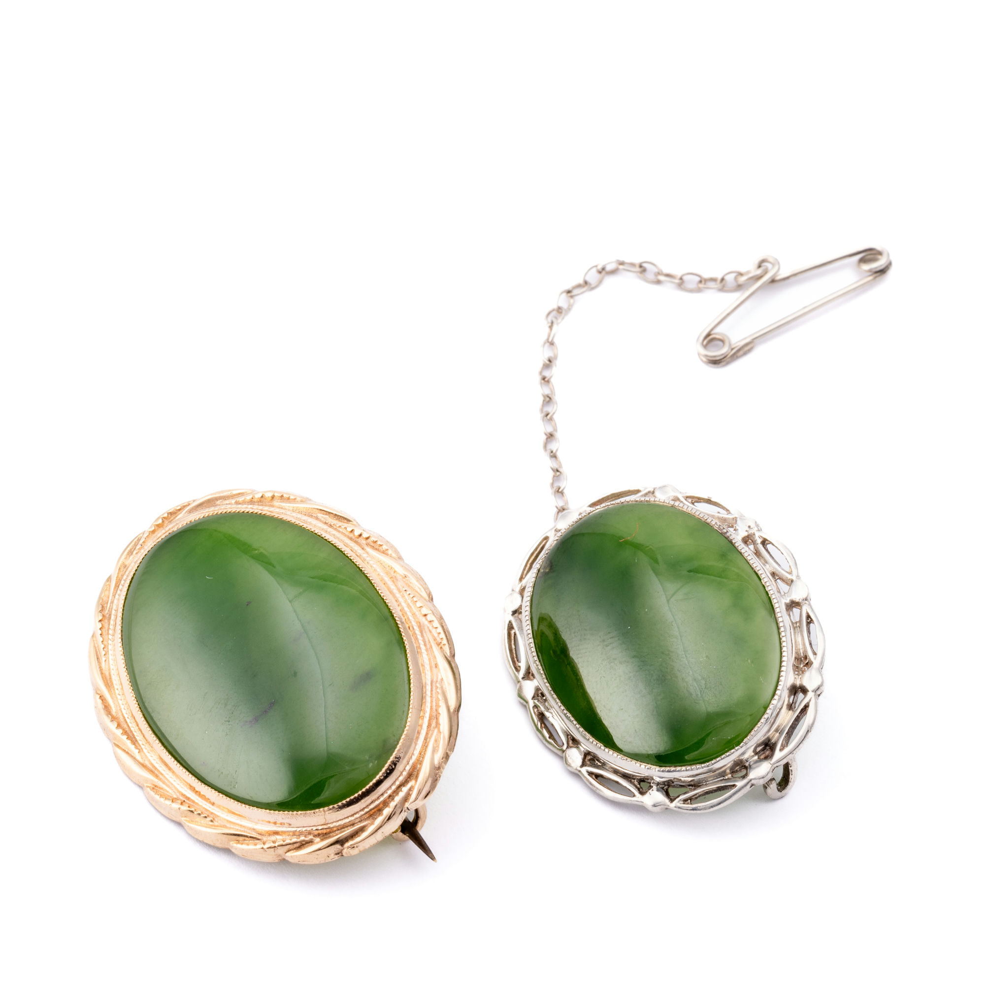2 Jade Brooches 1 9ct Gold,