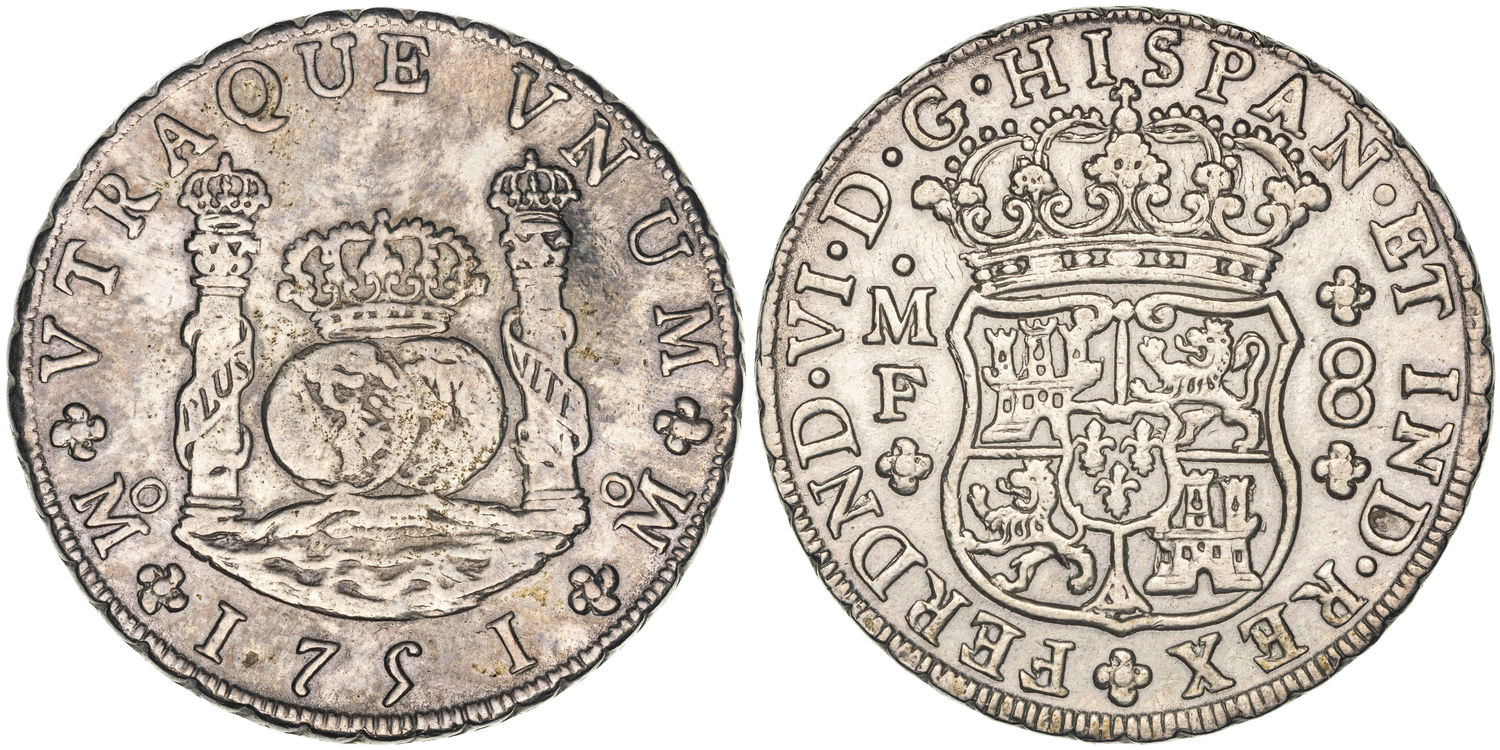 Spain & Colonies, Ferdinand VI, Spanish Pillar Dollar, Eight Reales, 1751, gF