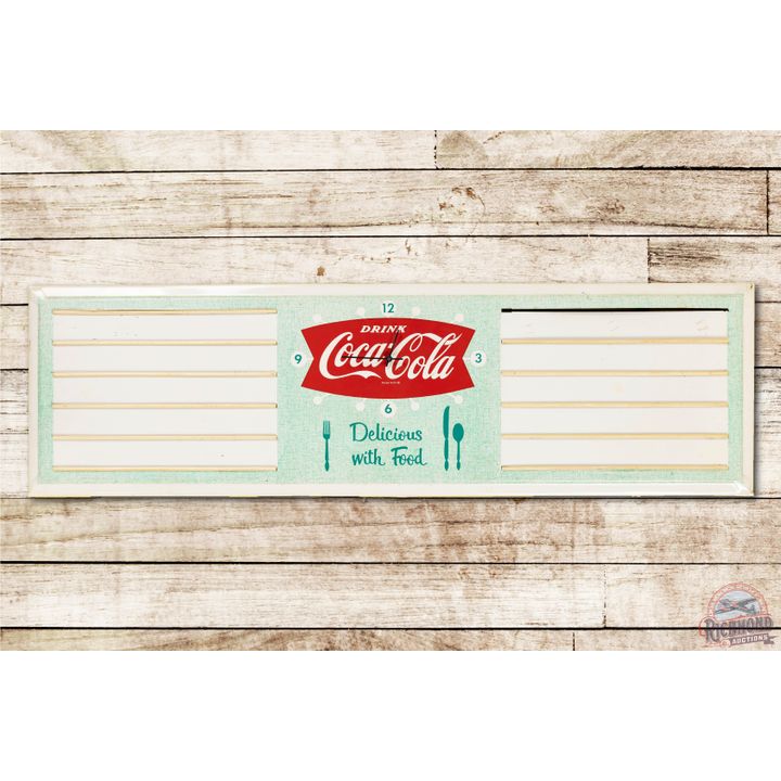 Drink Coca-Cola "Delicious with Food" Metal Clock-Menu Board Sign TAC 8.5