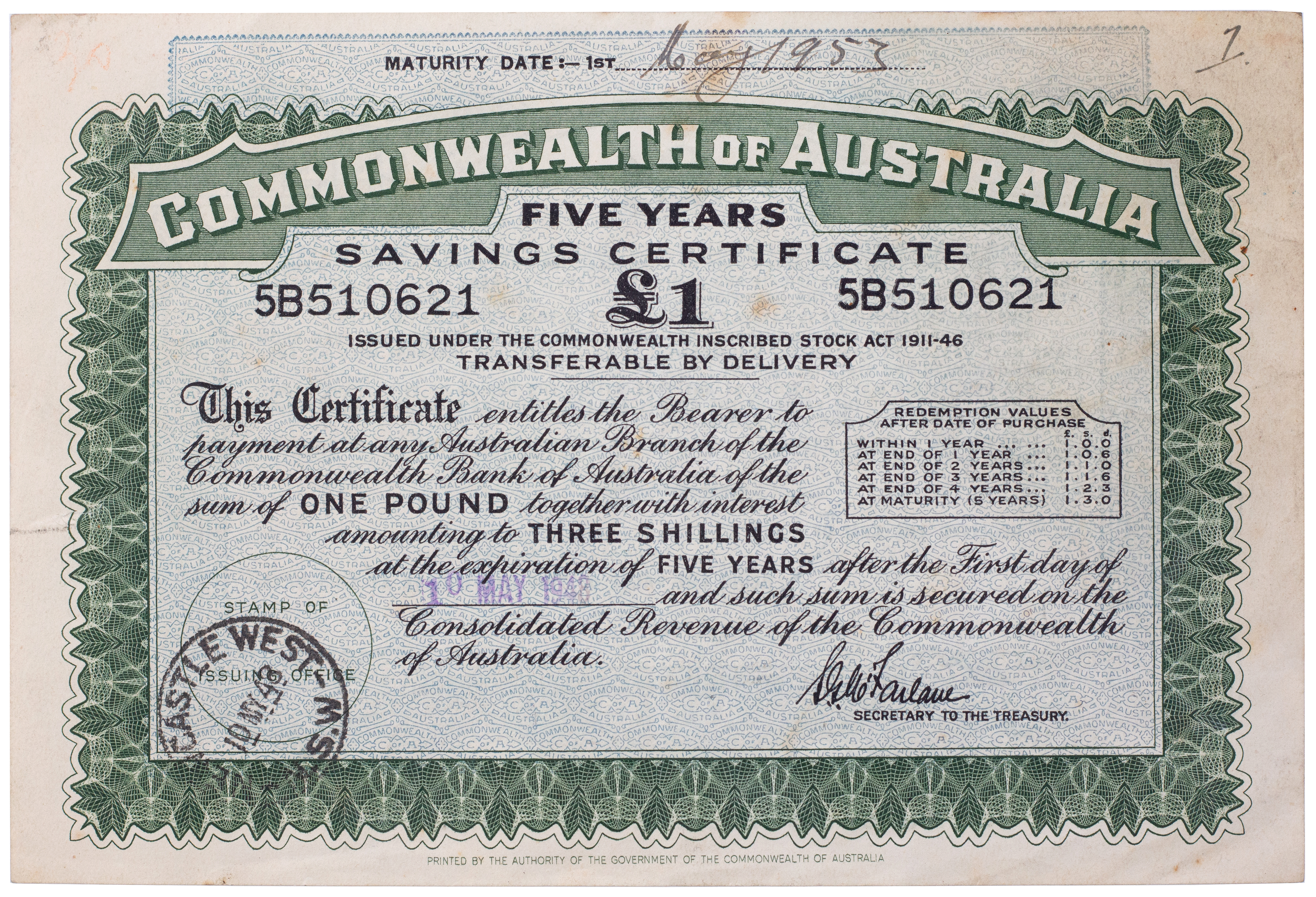 War Savings Certificate, 1948, gFine