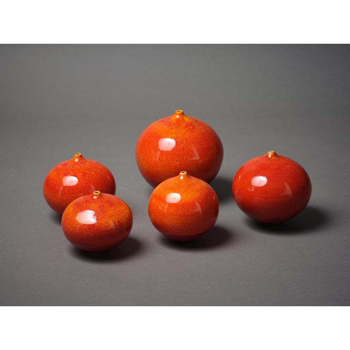 Graham Ambrose - Five red-orange orb vases