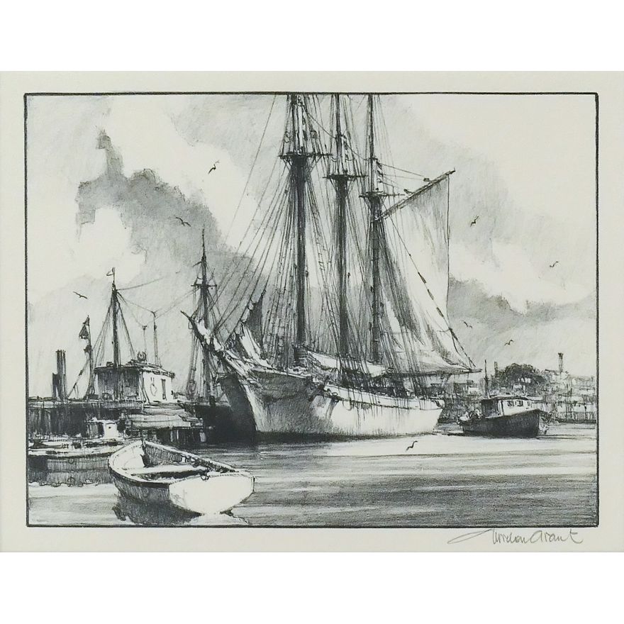 Gordon Grant ''Dockside'' 1950 Lithograph Framed