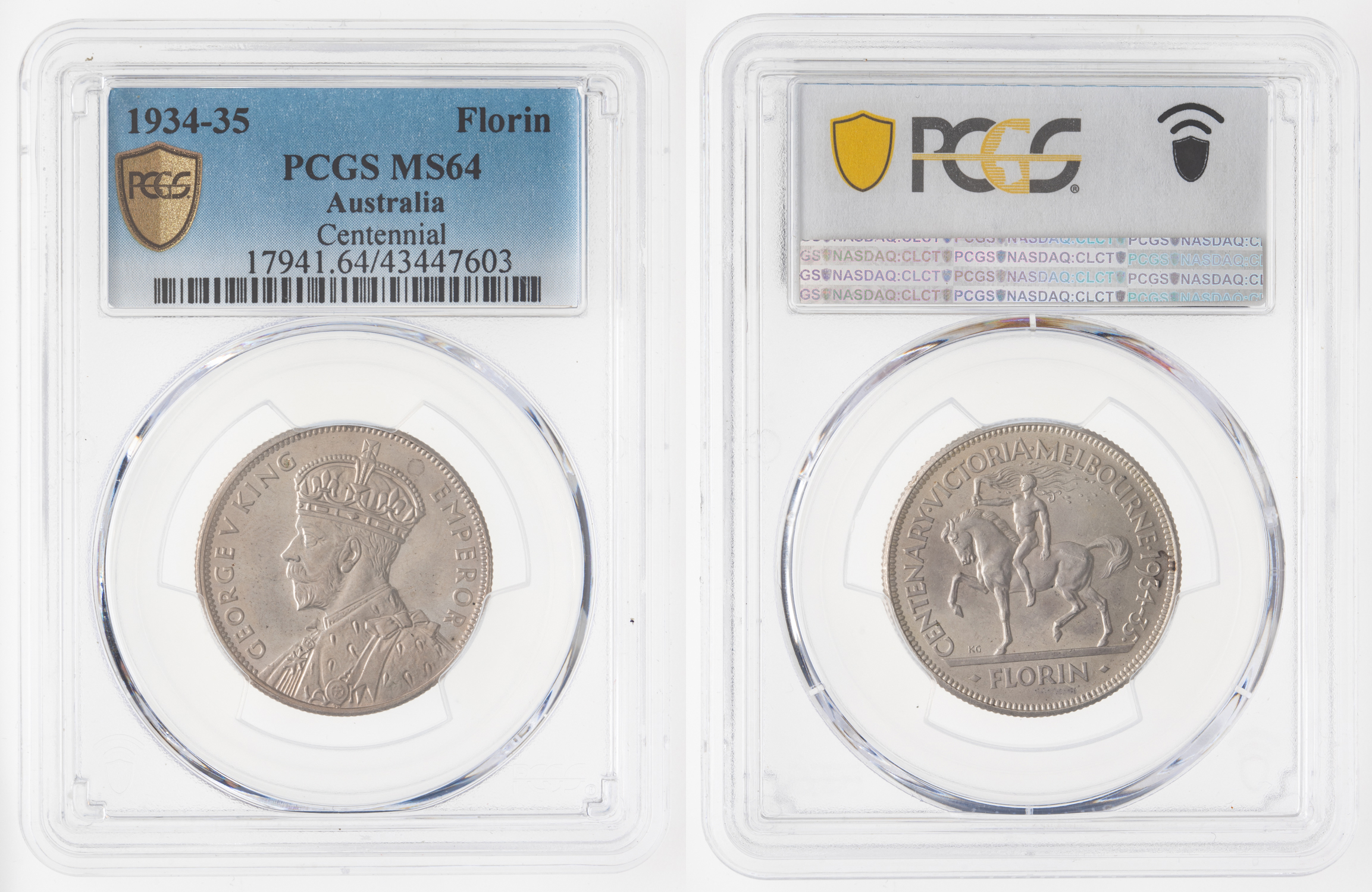 George V, Florin, 1934-35, PCGS MS 64