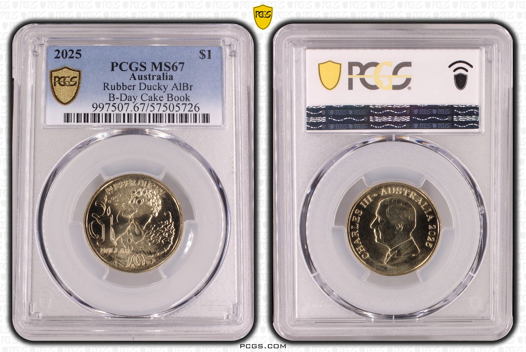 Rubber Ducky AlBr B-Day Cake Book, POP 6/0, One Dollar, 2025, PCGS MS67