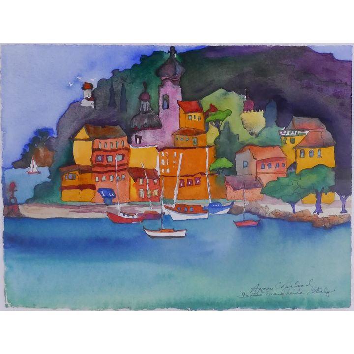 Agnes Copeland 'Santa Margherita, Italy' Watercolor Painting. Professionally framed.