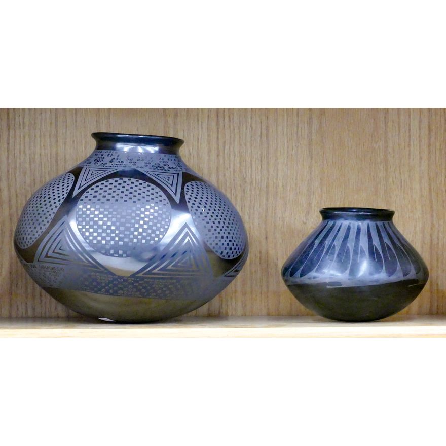 2pc Mata Ortiz Blackware Pottery Jars 6'' to 10''