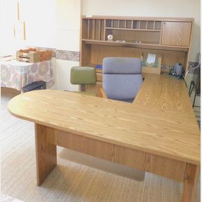 Office Desk and Chairs(2); misc. office supplies