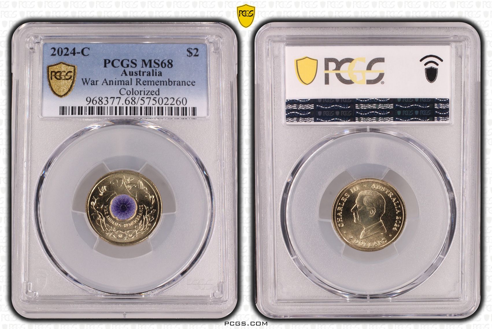 War Animal Remembrance Colourised, Two Dollar, 2024-C, PCGS MS68