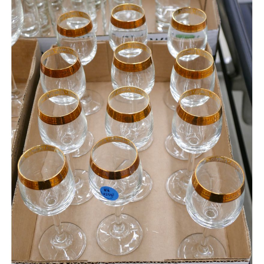 Box 12pc Gilt Rim Coridal Glasses