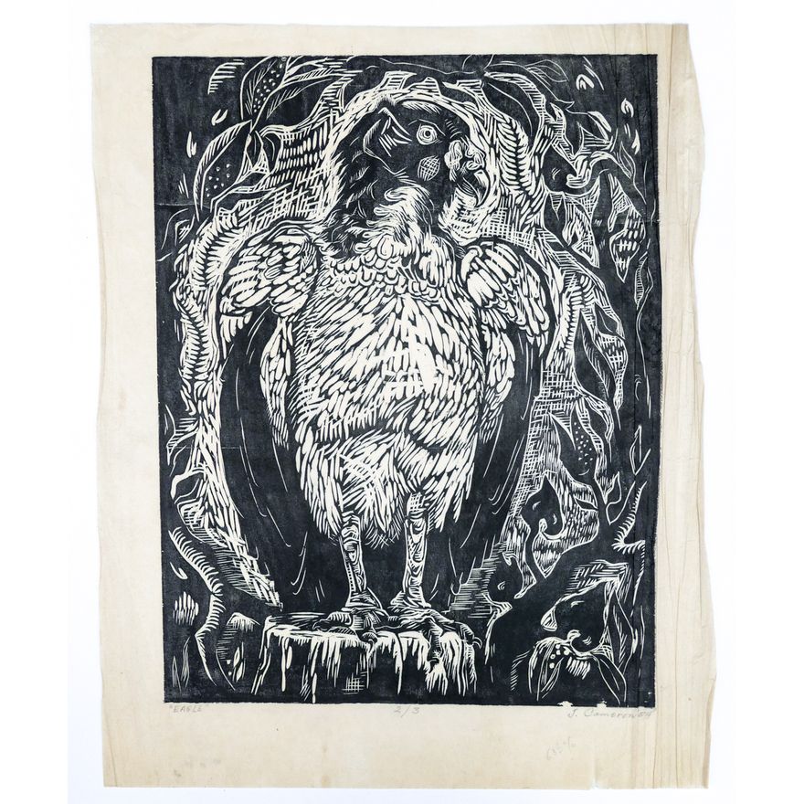 5pc Josephine Cameron ''Eagle'' S/N 1954 Woodblock Sheet 16.5''x13''