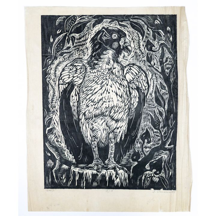 5pc Josephine Cameron ''Eagle'' S/N 1954 Woodblock Sheet 16.5''x13''