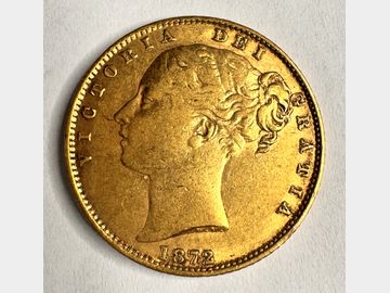 1872 VICTORIA SHIELD #DIE 79 GOLD SOVEREIGN (DOUBLE STRUCK DATE) DIE 79
