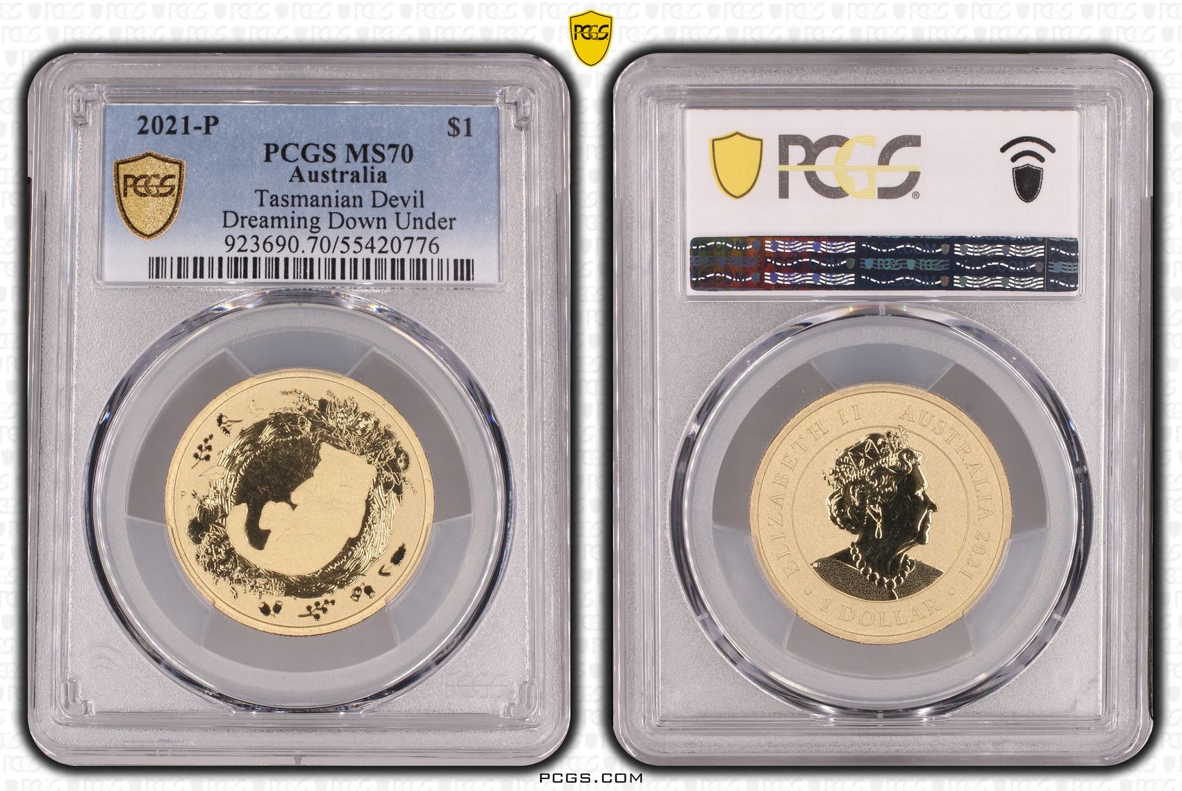 Tasmanian Devil Dreaming Down Under, POP 3/0, One Dollar, 2021-P, PCGS MS70