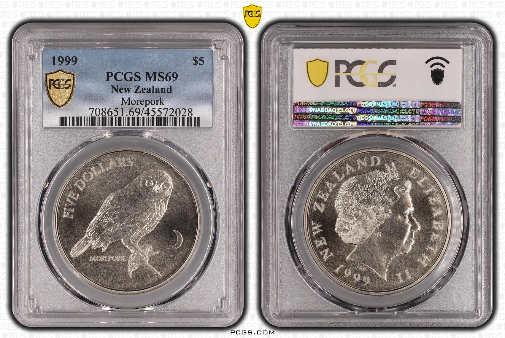 New Zealand, POP 2/0, Five Dollar, 1999, PCGS MS69