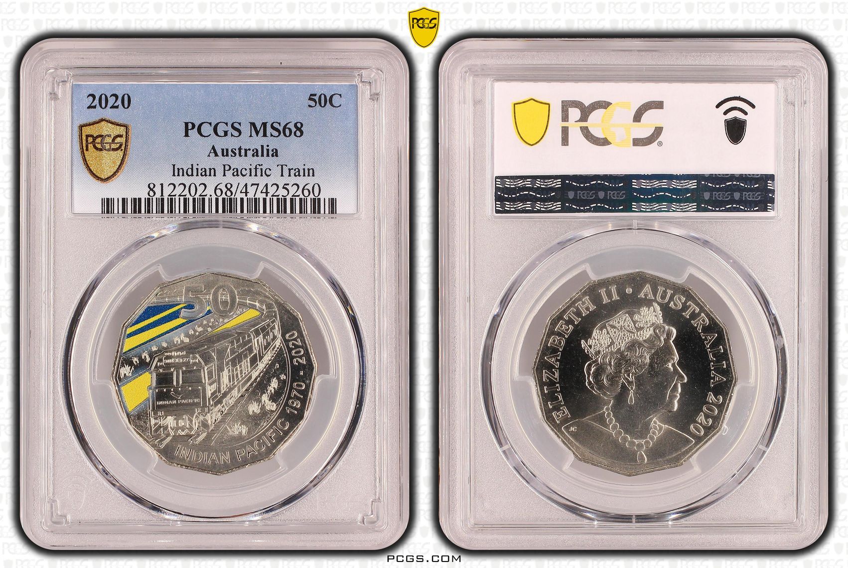 Indian Pacific Train, Fifty Cent, 2020, PCGS MS 68