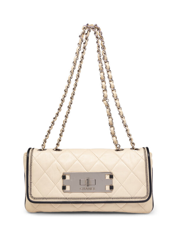 Chanel East-West White Quilted Lambskin Flap Bag