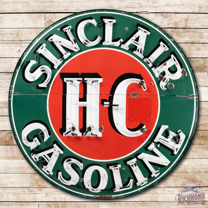 Rare 6' Original Factory Neon Sinclair H-C Gasoline Single Sided Porcelain Sign TAC 8.5