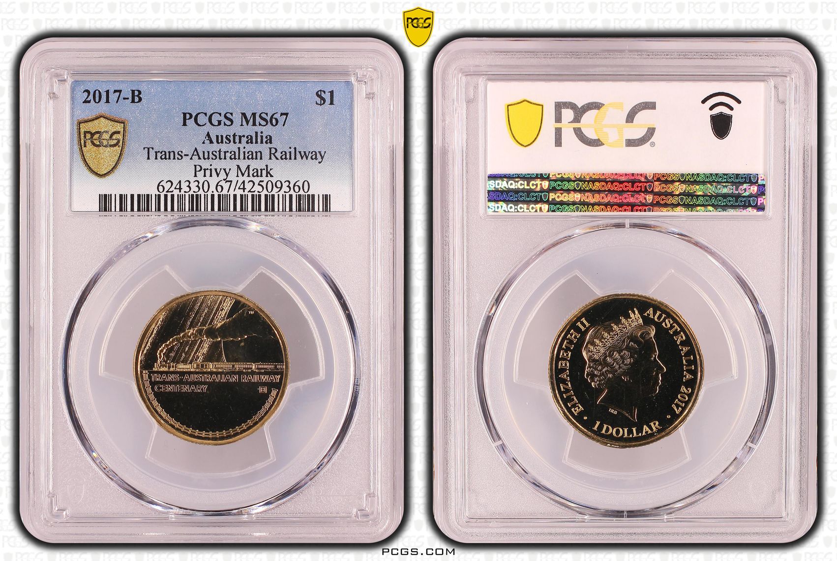 Elizabeth II, Trans-Australian Railway Privy Mark, One Dollar, 2017-B, PCGS MS67